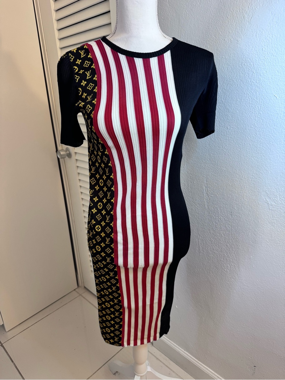 Louis Vuitton authentic Black, Yellow & Red Striped Monogram Knit dress size S - Picture 4 of 6